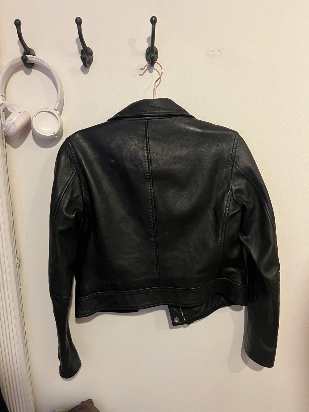 Babaton Black Leather Moto Jacket with Zip Details - Picture 4 of 4